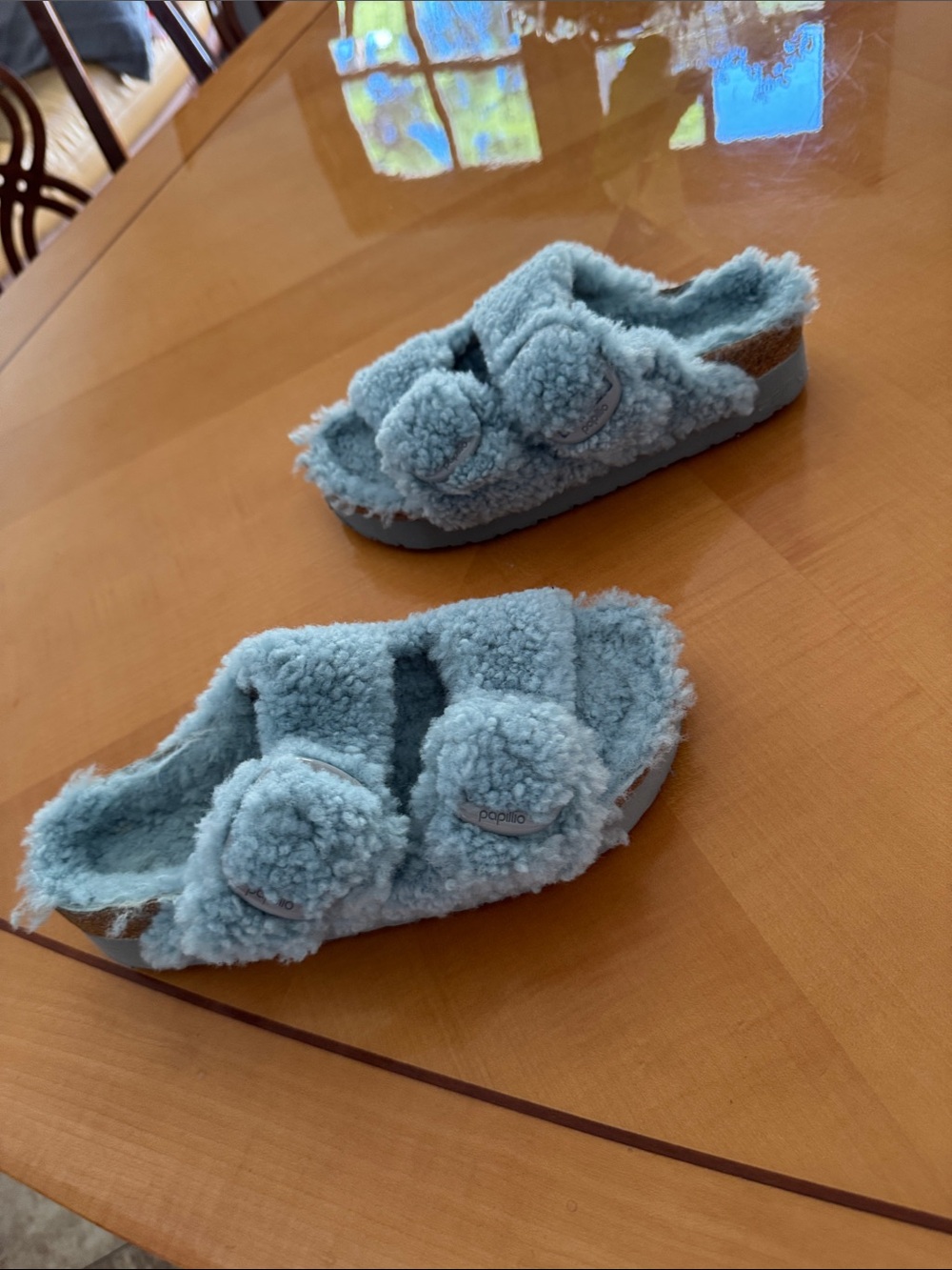 Papillio Pale Blue Sherpa Baby Sandals with Double Straps